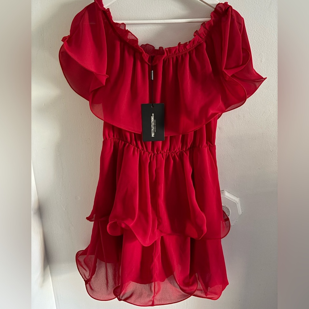 PrettyLittleThing Scarlet Ruffle Dress